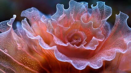 Ethereal Macro Animation of a Translucent, Crystalline Flower with Ruffled Petals Unfurling Slowly - Powered by Adobe
