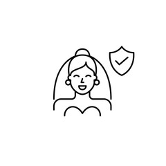 Verified wedding, trusted marriage, secure union, approved bride status. Pixel perfect, editable stroke vector icon