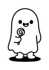 Kawaii Ghost with Lollipop Line Art