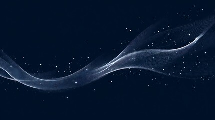A minimalist illustration of a celestial wave. A single, stylized wave is composed of a simplified galaxy pattern. The rest of the image is a clean, dark blue void. Simple, elegant, vector illustratio