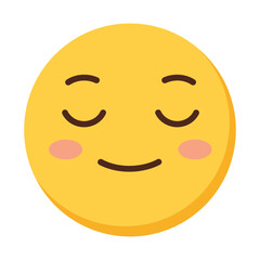 Fototapeta premium A yellow emoji face with closed eyes and a gentle smile, conveying a sense of peace and happiness, isolated on a