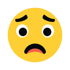 A sad and worried yellow emoji face with a frown and downcast eyes, isolated on a, expressing unhappiness and concern