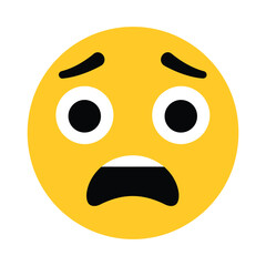 Fototapeta premium A shocked and scared yellow emoji face with wide eyes and a gaping open mouth, isolated on a, conveying fear and surprise