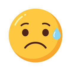 Fototapeta premium Sad and worried yellow emoji face with sweat droplet