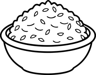 Bowl of fried rice outline vector illustration line art