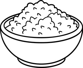 Bowl of fried rice outline vector illustration line art