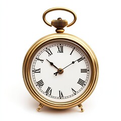 Antique gold-toned clock against white background