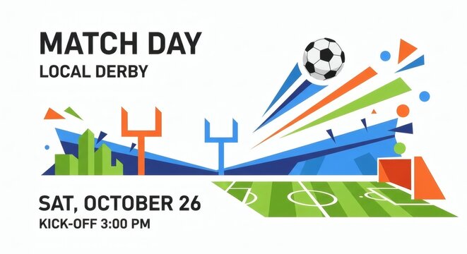Match Day Event Local Derby Soccer Game Announcement with Date and Time Details