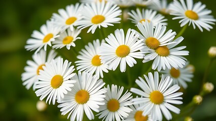 Obraz premium Fresh white daisies in full bloom, arranged beautifully against a green backdrop.
