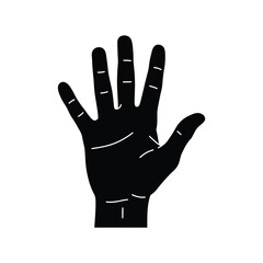Fototapeta premium Black silhouette of an open hand with fingers spread, isolated on a, representing a count or gesture