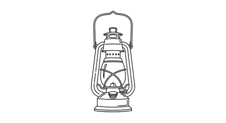 Vintage lantern line art illustration featuring classic design and intricate detailing, suitable for educational materials, historical illustrations, or decorative graphic projects.