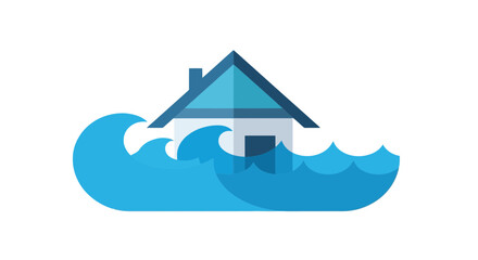 Flat Vector Illustration of a House Flooded by Water. Ideal for visualizing flood damage, insurance claims, environmental awareness campaigns, or weather-related disaster preparedness.