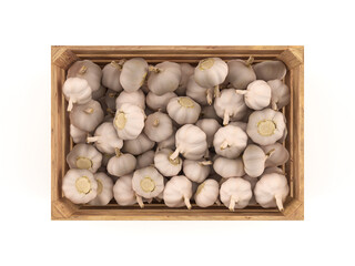 Wooden crate with garlic
