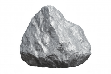 Weathered silver mineral displaying textured surface, representing geological strength against transparent backdrop