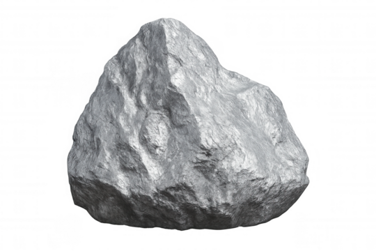 Weathered silver mineral displaying textured surface, representing geological strength against transparent backdrop