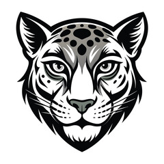 A powerful and symmetrical silhouette of a jaguar's head, on a clean and isolated background