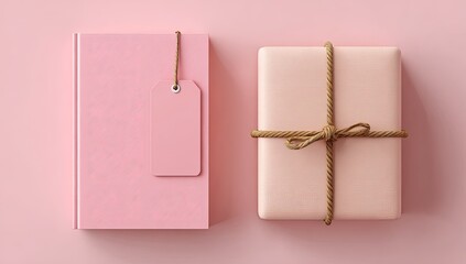 Pink book and gift box on pink background