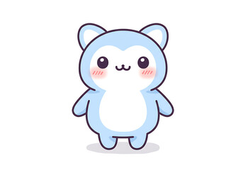 Naklejka premium Cute cartoon illustration of a blue animal with big eyes, rosy cheeks, and small ears, standing upright.