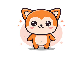 Fototapeta premium Cute cartoon orange fox character with big eyes and a happy expression.