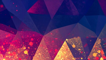 Abstract polygonal design with vibrant colors and glitter