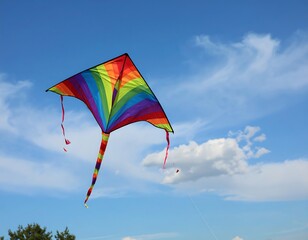 Colorful kite soaring in a clear blue sky