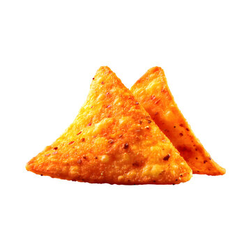 Two delicious tortilla chips with vibrant seasoning isolated against a transparent backdrop