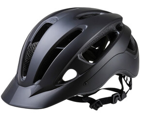 Matte black bicycle helmet for safety on transparent background