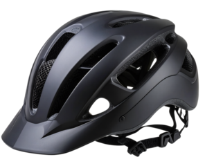 Matte black bicycle helmet for safety on transparent background