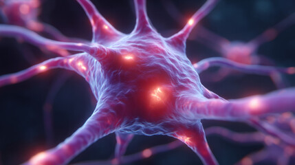 Illuminating Neurons: A detailed 3D rendered image showcases the intricate structure of neurons, with a close-up view highlighting the biology and the mind.