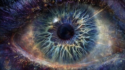 A constellation shaped like an eye shedding a tear of light, emotional cosmic symbolism, abstract starlit sorrow, glowing nebula accents, mystical celestial expressionism,