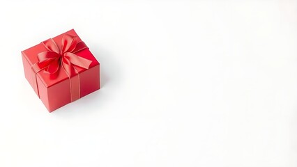 Obraz premium A red gift box with a ribbon, elegantly placed on a white surface.