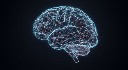 Digital brain network visualization showcasing neural connections, science, and artificial intelligence concept.