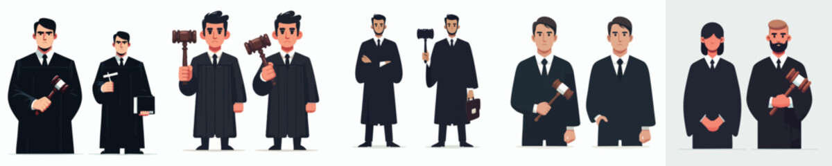 Judge Character Vector Illustration Set – Court Justice, Law, and Legal Profession Concept