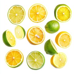 Citrus slices, various colors, isolated on white