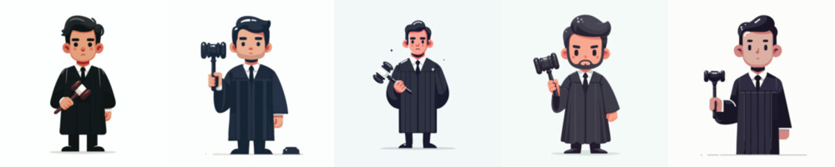 Judge with Gavel Vector Illustration Set – Court Justice, Law, and Legal Authority Concept