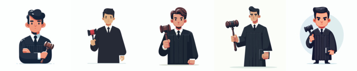 Judge with Gavel Vector Illustration Set – Courtroom Law, Legal Justice, and Professional Authority Concept