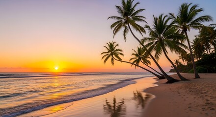 Fototapeta premium Tropical Beach Sunset with Palm Trees
