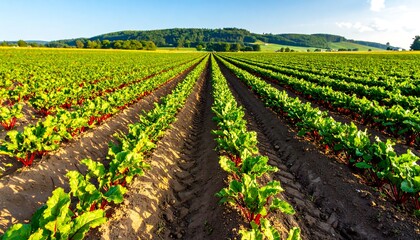 Panoramic view of a vibrant beetroot field