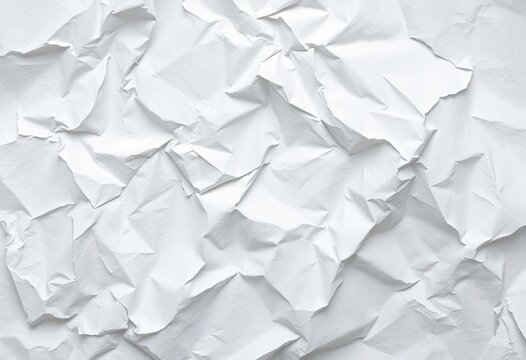 Close-up of crumpled white paper texture, showing deep creases and shadows,  shadow,  wrinkled background