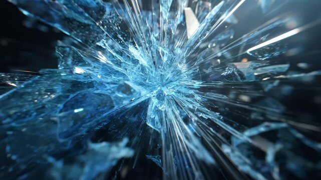 Broken Glass Fragments Flying in Air