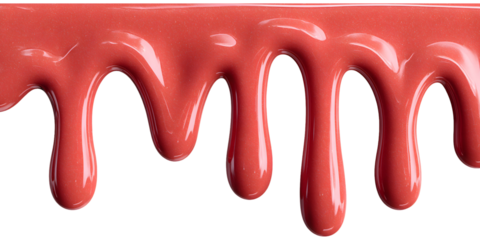 Glossy coral drips on a transparent background, abstract cosmetic concept design