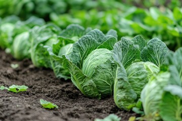 Rows of cabbages in a field
