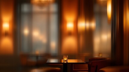 blurred image of a luxury hidden bar interior seen through frosted glass