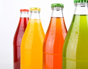 Refreshing Variety of Colorful Carbonated Drinks in Glass Bottles