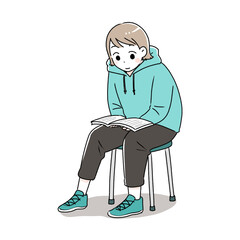 椅子に座り本を読む女性