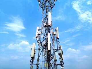 Modern Telecommunication Cell Tower with 4G 5G Antennas