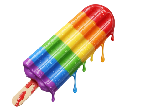 Melting rainbow ice pop isolated on transparent background