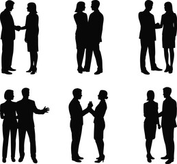 Business Partnership, Conversation, and Handshake Silhouettes of Professional Businessmen and Women for Corporate Collaboration