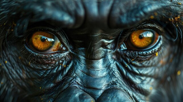 Close up portrait of a gorilla with intense amber eyes - Powered by Adobe