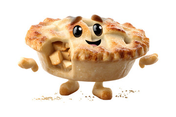 Adorable apple pie character illustration with smiling face on transparent background